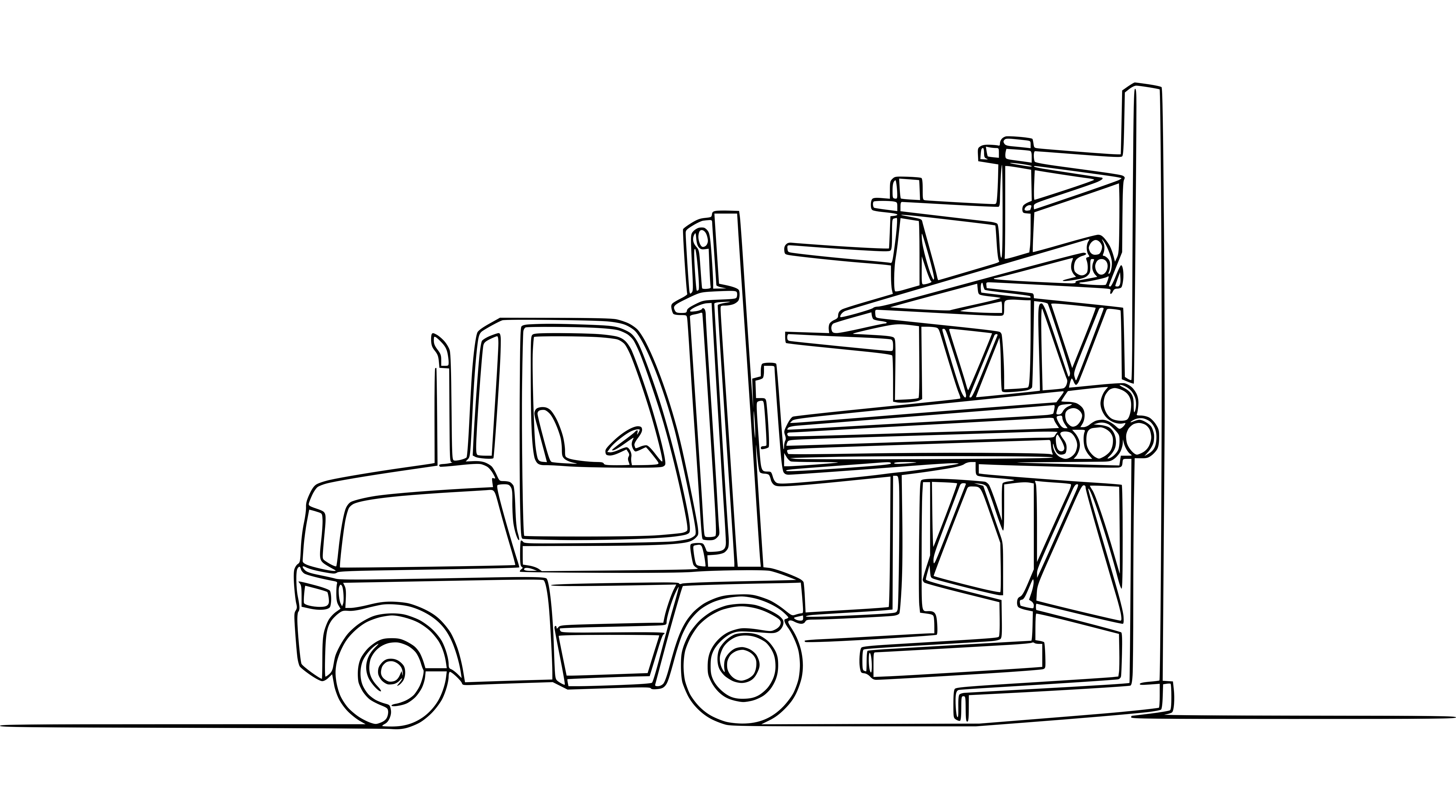 Forklift Loading Metal Pipes onto Cantilever Rack, Industrial Logistics